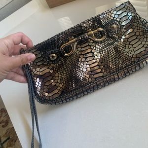 Jimmy Choo Metallic Snakeskin Wristlet